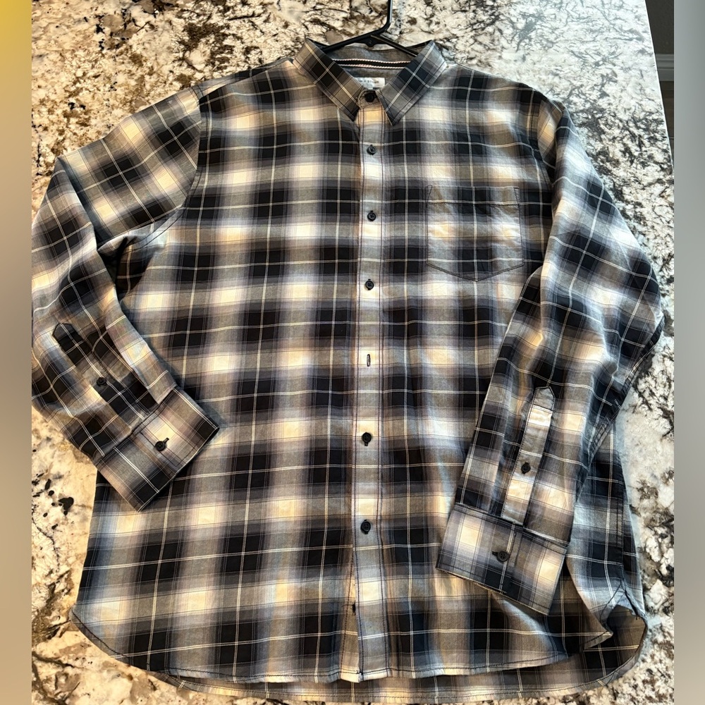 Sun + Stone Black and Cream Plaid Shirt